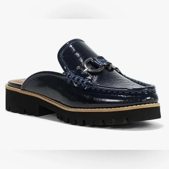 Donald Pliner Women's Elta Navy-Crinkle Patent Slip On Loafers - Sz 7.5 - NWOB